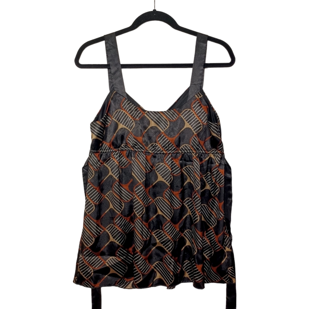 STUDIO 1940 Brown White Stripe Print Black Sleeveless Top Medium - Picture 4 of 8